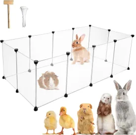 12 Panels Pet Playpen 16x12 Bunny Pen Rabbit Cage Pet Fence Indoor DIY Plastic Enclosure for Guinea Pigs, Bunny, Hamsters, Hedgehogs (Clear)