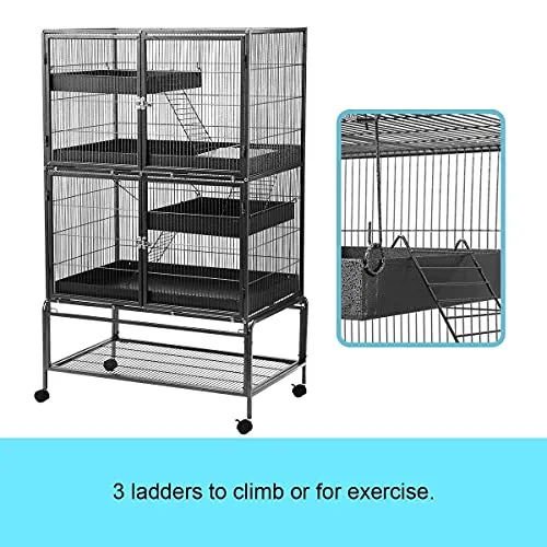 160CM Tall Bird Cage Parrot Aviary Pet Stand Budgie Perch Castor with Wheels Extra Large 93x 63.5x160cm,2 Access Door & 4 Level