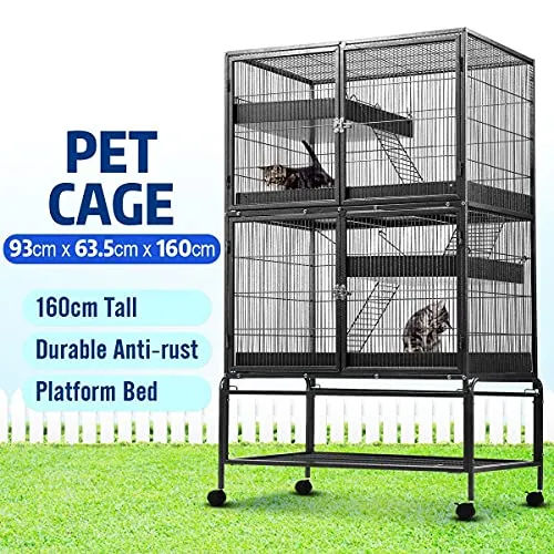 160CM Tall Bird Cage Parrot Aviary Pet Stand Budgie Perch Castor with Wheels Extra Large 93x 63.5x160cm,2 Access Door & 4 Level
