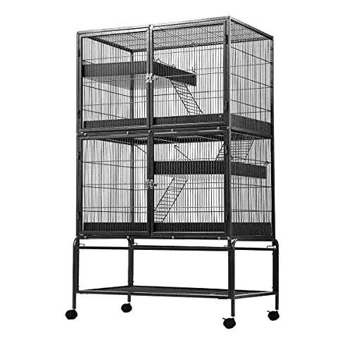 160CM Tall Bird Cage Parrot Aviary Pet Stand Budgie Perch Castor with Wheels Extra Large 93x 63.5x160cm,2 Access Door & 4 Level