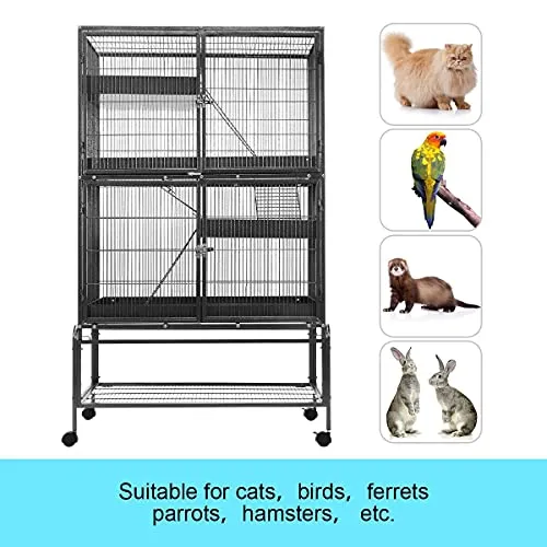 160CM Tall Bird Cage Parrot Aviary Pet Stand Budgie Perch Castor with Wheels Extra Large 93x 63.5x160cm,2 Access Door & 4 Level