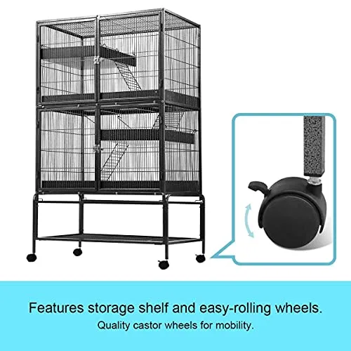 160CM Tall Bird Cage Parrot Aviary Pet Stand Budgie Perch Castor with Wheels Extra Large 93x 63.5x160cm,2 Access Door & 4 Level