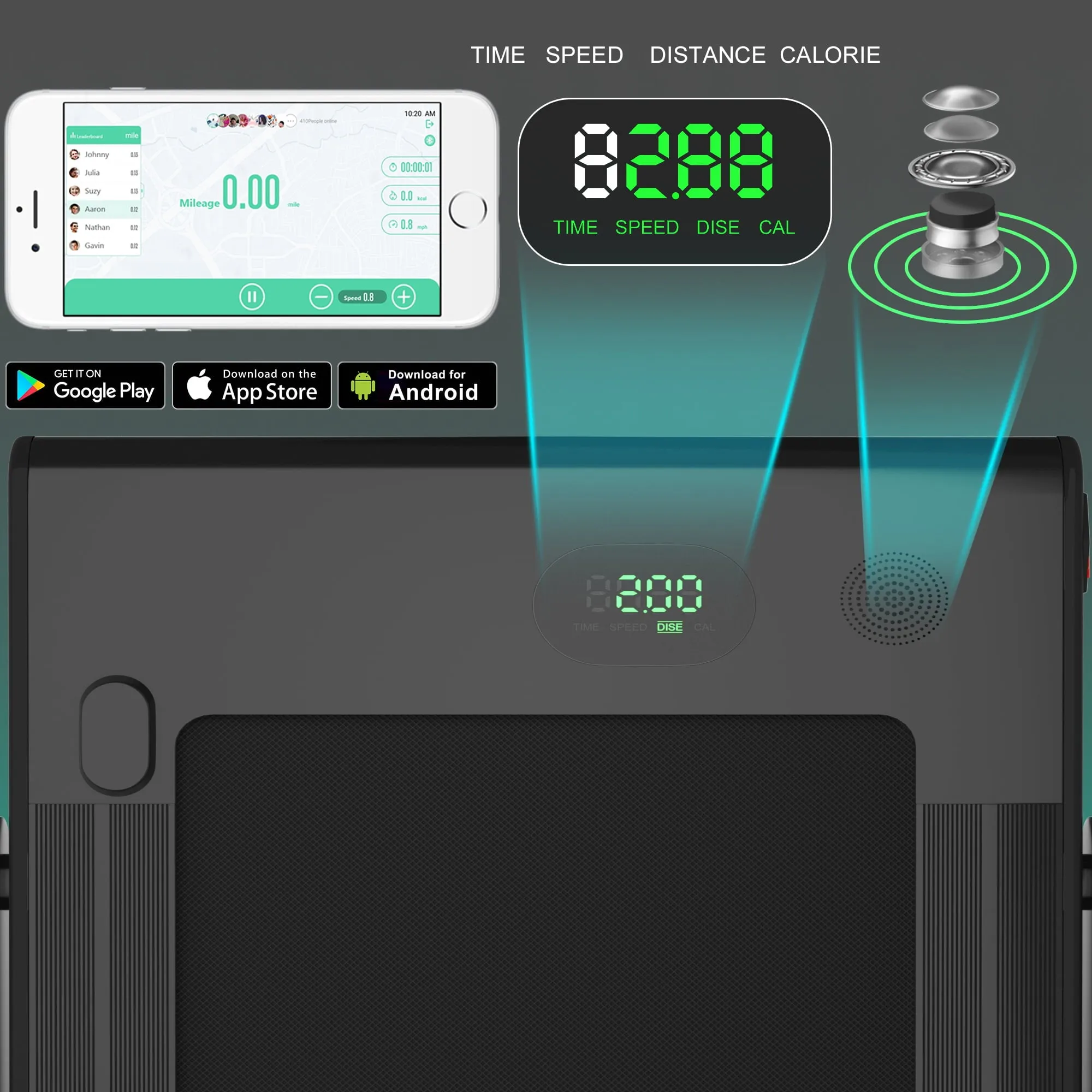 2 in 1 Folding Treadmill Remote Control W/ APP  Speaker