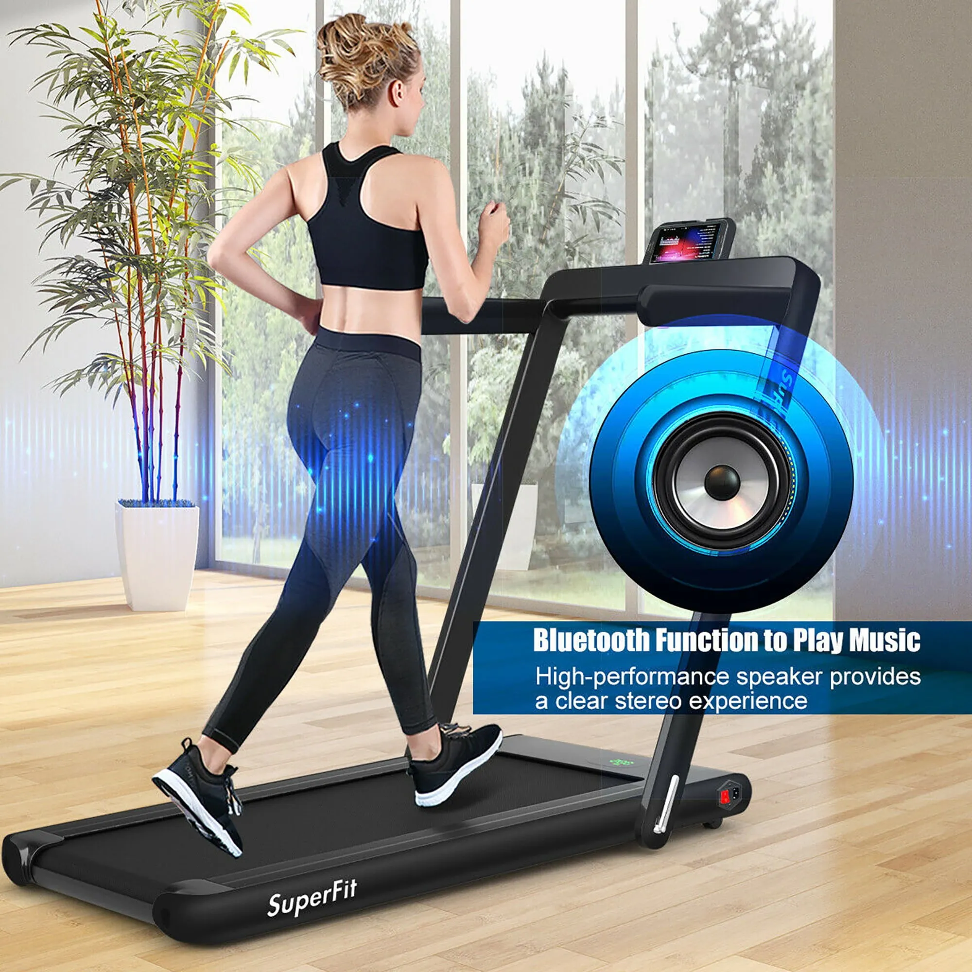 2 in 1 Folding Treadmill Remote Control W/ APP  Speaker