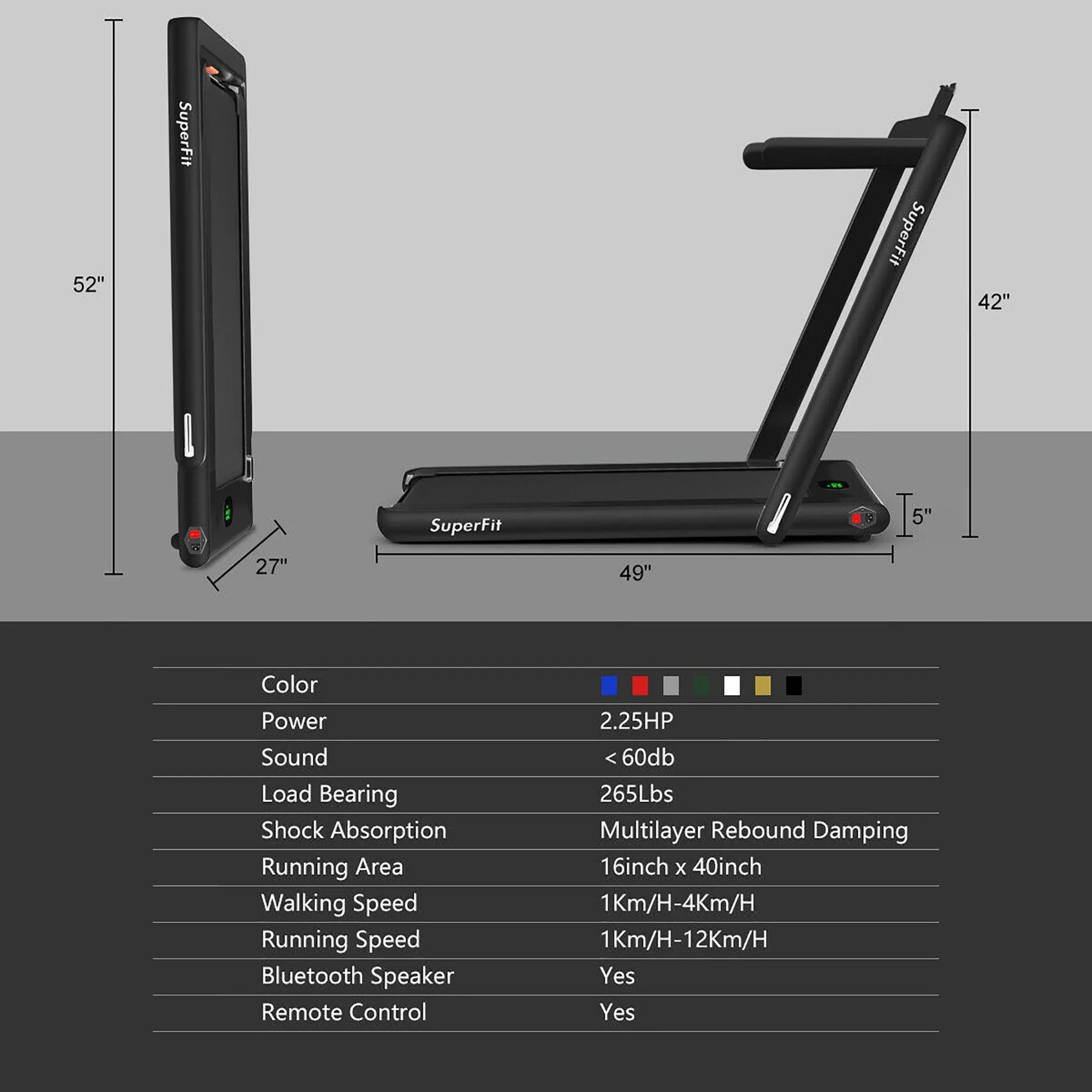 2 in 1 Folding Treadmill Remote Control W/ APP  Speaker