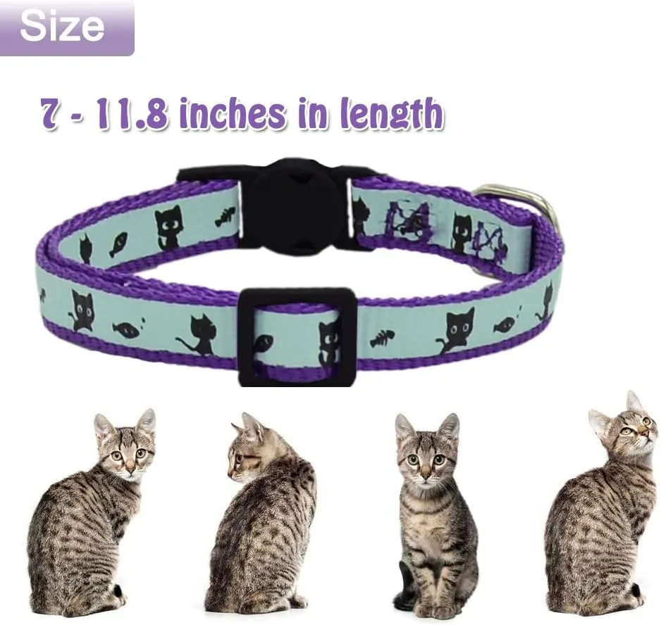 2 Pack Glow in The Dark Cat Collar with Bell Breakaway Safety Cat Puppy Collars with Pendant Purple and Light Blue