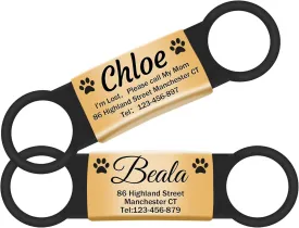 2 Pack Personalized Dog Tag, Slide-On Pet ID Tags,Stainless Steel Dog Tags, No Jingle Slide on Cat ID Tag, Custom Engraved No Noise Animal Identification Tag(L Gold)