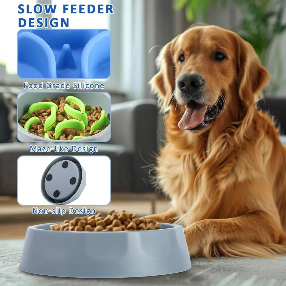 2-Pack Silicone Slow Feeder Pet Bowl Inserts with Strong Suction Cups, Puppy Slow Feeder for Most Dog Bowl or Dog Dish  Anti-Choking Design for Small, Medium, Large Dogs(Blue/Green)