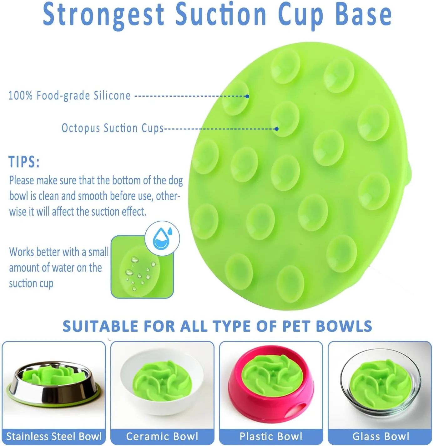 2-Pack Silicone Slow Feeder Pet Bowl Inserts with Strong Suction Cups, Puppy Slow Feeder for Most Dog Bowl or Dog Dish  Anti-Choking Design for Small, Medium, Large Dogs(Blue/Green)