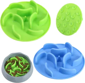 2-Pack Silicone Slow Feeder Pet Bowl Inserts with Strong Suction Cups, Puppy Slow Feeder for Most Dog Bowl or Dog Dish  Anti-Choking Design for Small, Medium, Large Dogs(Blue/Green)