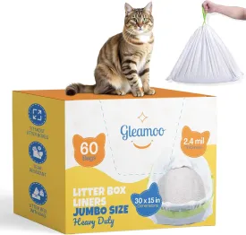 60 Count Cat Litter Box Liners  Extra Thick 2.4 Mil Drawstring Cat Litter Bags, Heavy-Duty & Waterproof, Tear-Resistant Kitty Litter Pan Liners for Hassle-Free Cleanup (30" x 15")