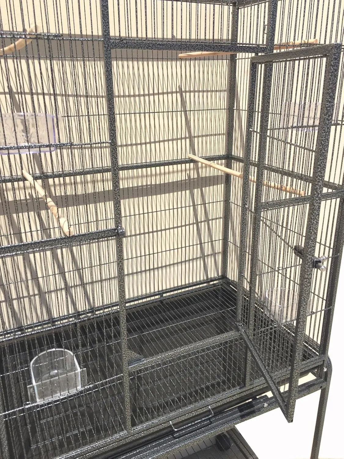 64" Extra Large Tight 1/2-Inch Bar Spacing Wrought Iron Flight Canary Parakeet Cockatiel Lovebird Finch Home Cage Side Nesting Box Doors with Removable Rolling Stand
