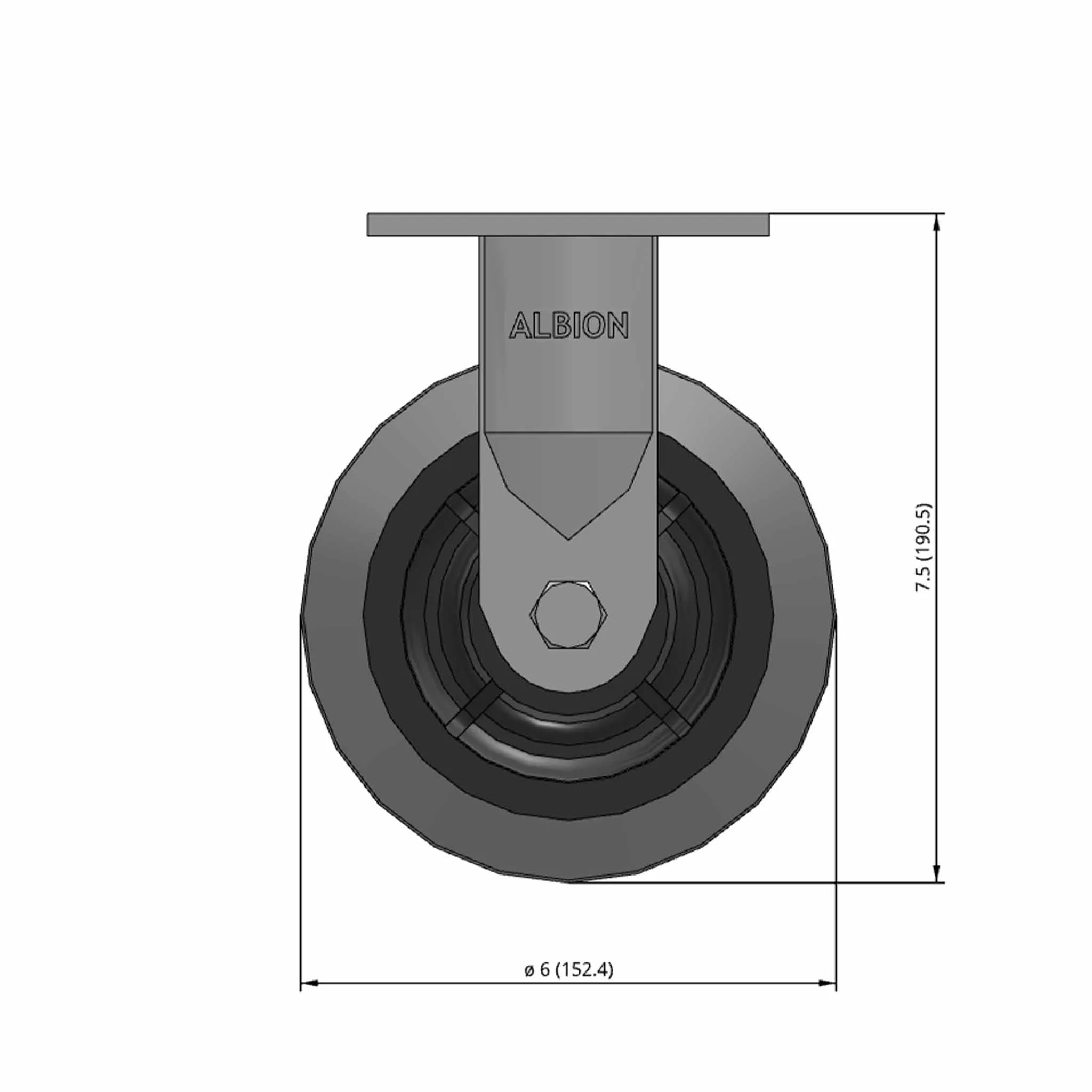 6"x2" Ergonomic Rigid Flat Performance-Rubber Wheel Caster