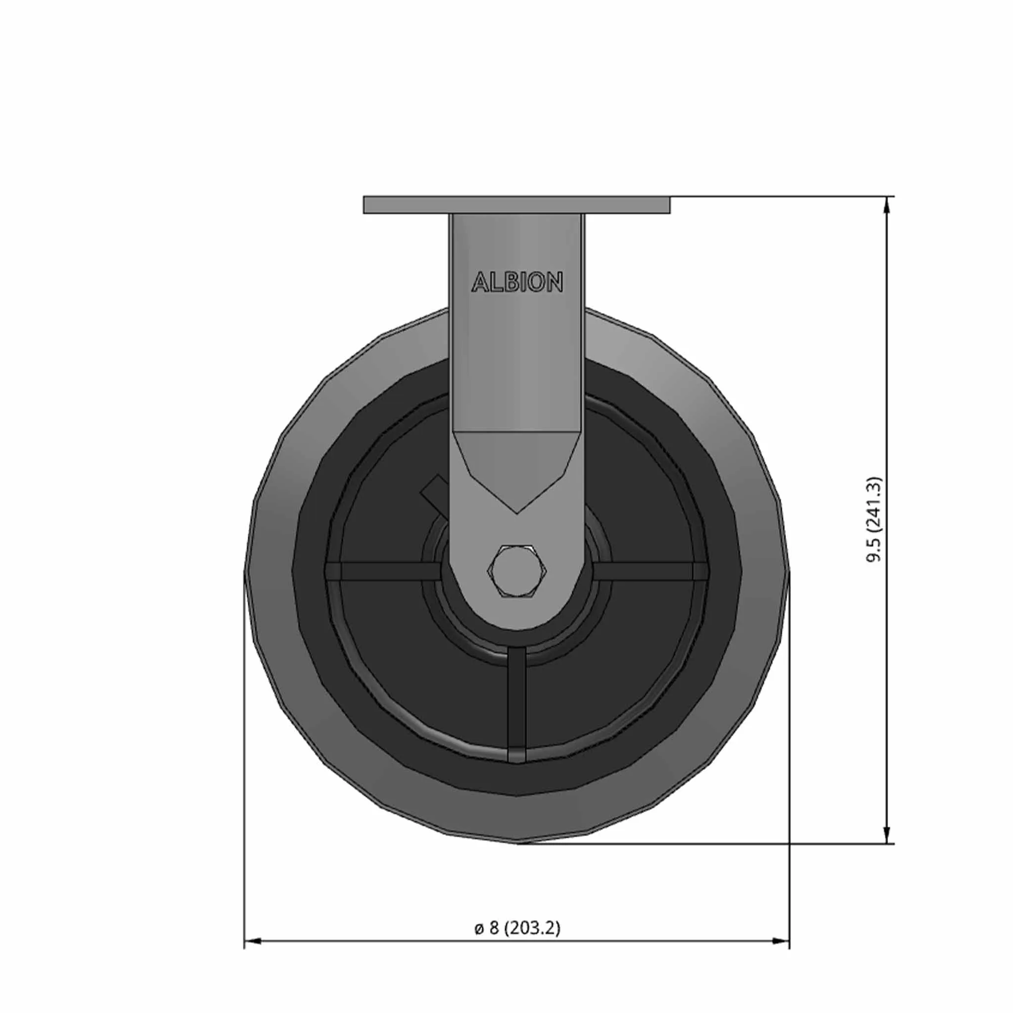 8"x2" Ergonomic Rigid Flat Performance-Rubber Wheel Caster