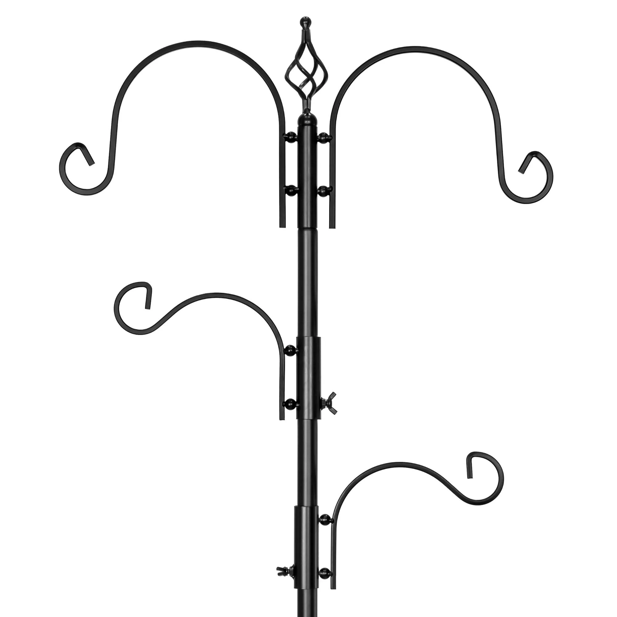 91in 4-Hook Bird Feeding Station, Steel Multi-Feeder Stand w/ 2 Bird Feeders