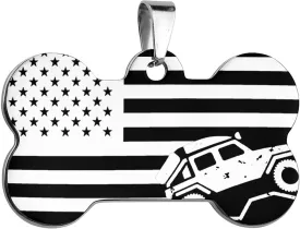 American Flag Offroad Pet ID Tag Stainless Steel Dog Tags Cat Tags Personalized Collar Tags Pet Accessories Bone Shape