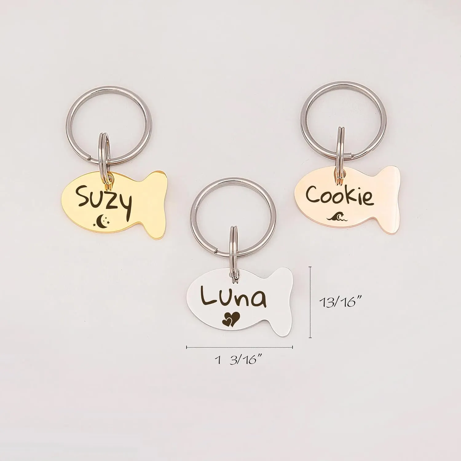 Anavia Cat Head & Fish Shape Pet ID Tags, Personalized Funny Icon Design Cat Name Tag, Customized Gold Plated Glossy Stainless Steel Black Rainbow Cat Dog Collar Tag (Small, Fish Shape, Gold)