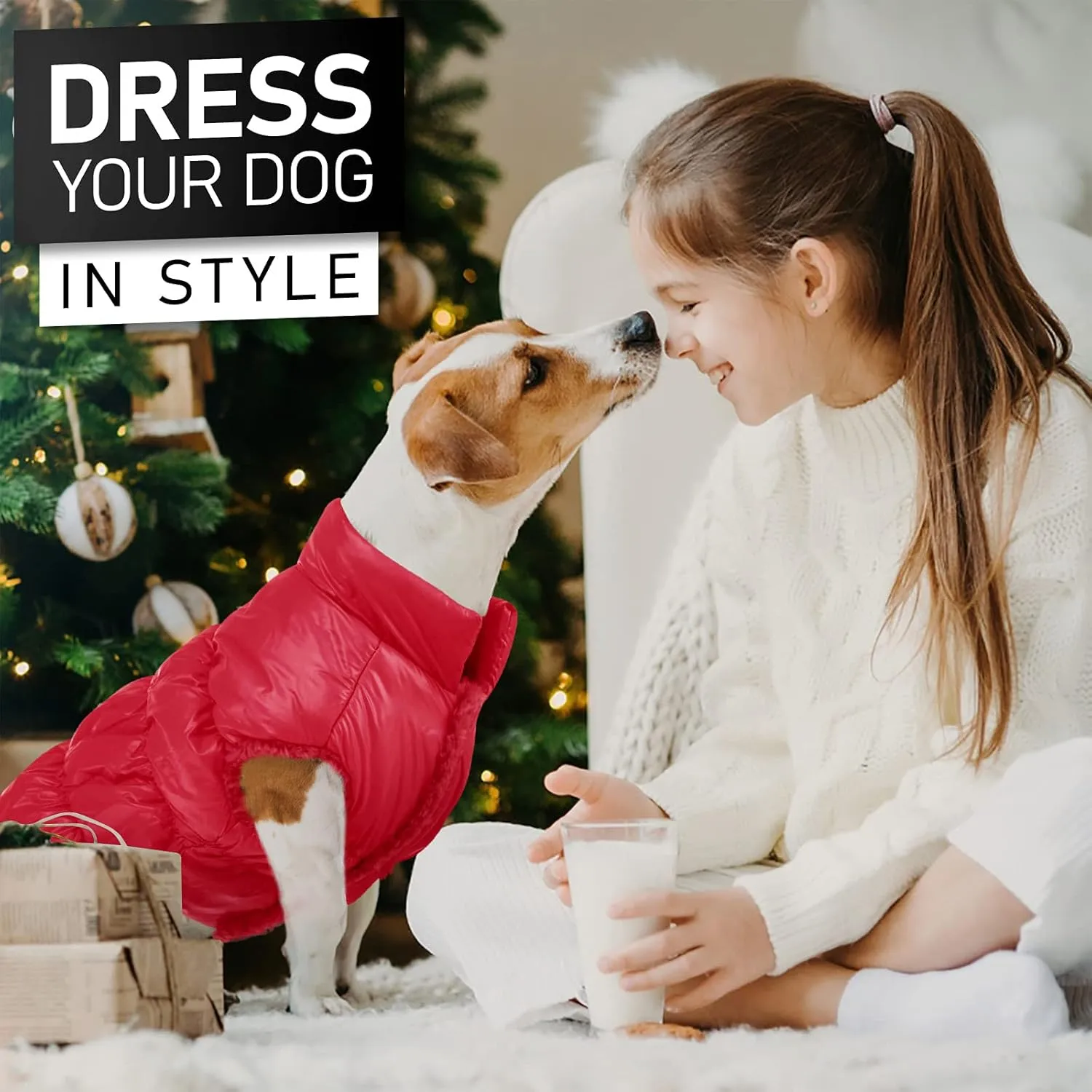 AOFITEE Dog Coat, Waterproof Dog Jacket, Winter Coats for Small Dogs, Windproof Dogs Puffer Jacket, Warm Fleece Pet Snowsuit Puffer Vest with Snap Closure for Boy Girl Puppy, Christmas Red, S