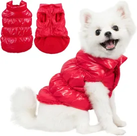 AOFITEE Dog Coat, Waterproof Dog Jacket, Winter Coats for Small Dogs, Windproof Dogs Puffer Jacket, Warm Fleece Pet Snowsuit Puffer Vest with Snap Closure for Boy Girl Puppy, Christmas Red, S