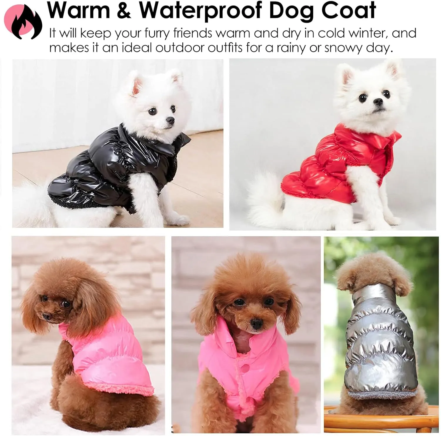 AOFITEE Dog Coat, Waterproof Dog Jacket, Winter Coats for Small Dogs, Windproof Dogs Puffer Jacket, Warm Fleece Pet Snowsuit Puffer Vest with Snap Closure for Boy Girl Puppy, Christmas Red, S