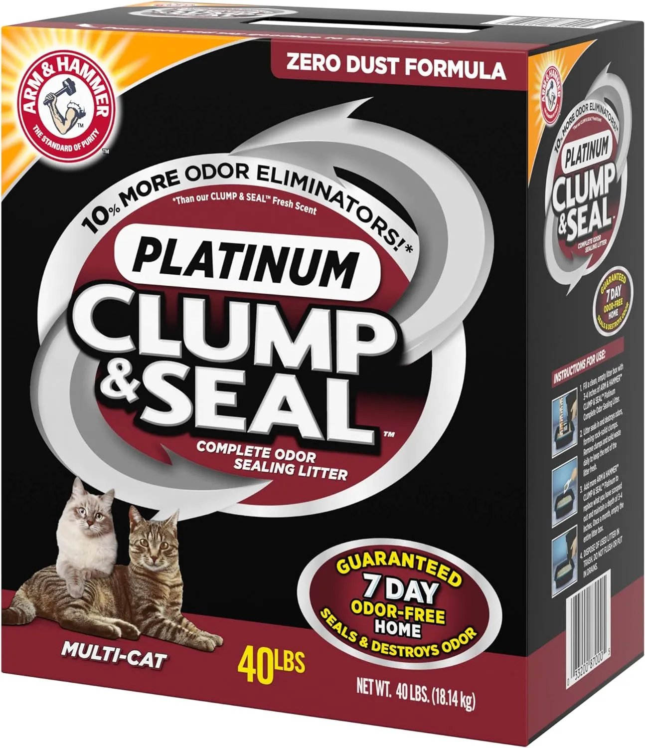 ARM & HAMMER Clump & Seal Platinum Cat Litter, Multi-Cat, 40 lb
