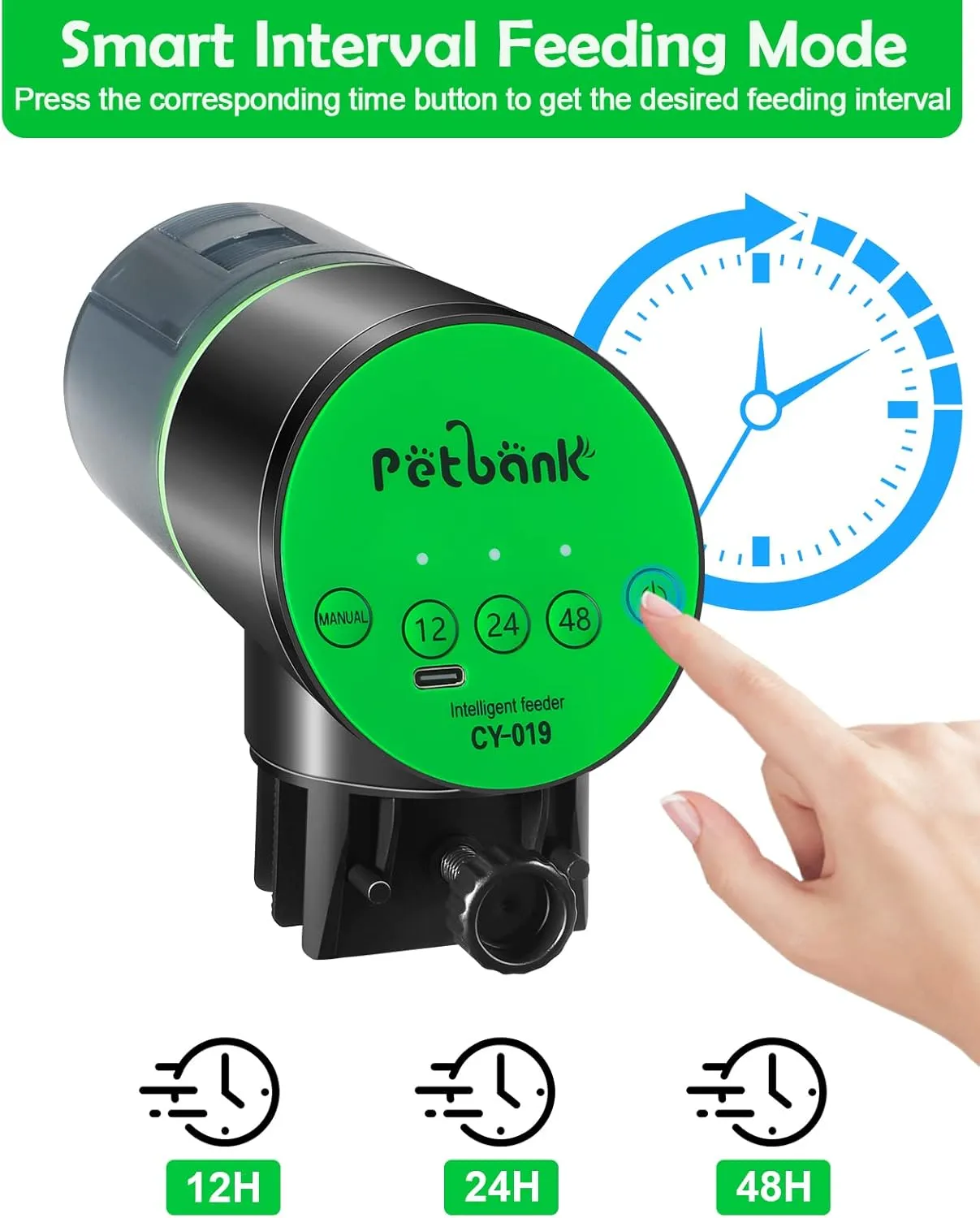 Automatic Fish Feeder for Aquarium - Auto Fish Food Dispenser Rechargeable for Small Large Tank with USB Charger Cable12/24/48H Interval Esay Set Up (Green, CY-019)