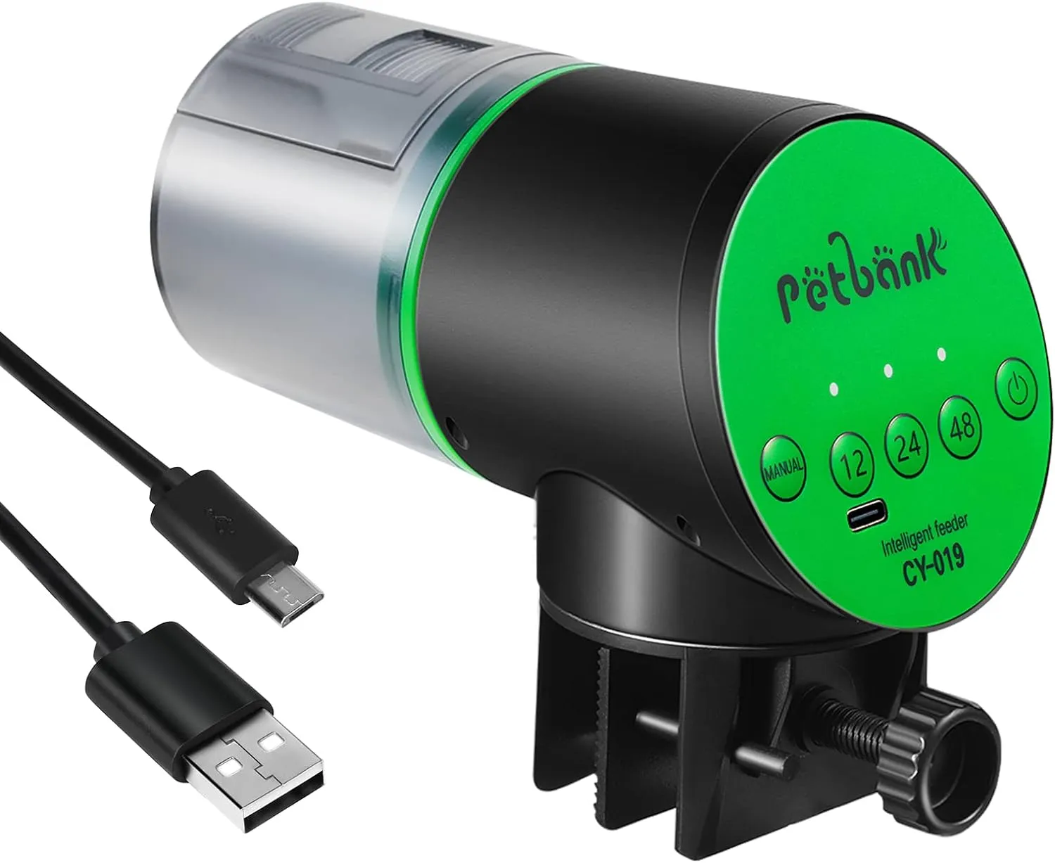 Automatic Fish Feeder for Aquarium - Auto Fish Food Dispenser Rechargeable for Small Large Tank with USB Charger Cable12/24/48H Interval Esay Set Up (Green, CY-019)