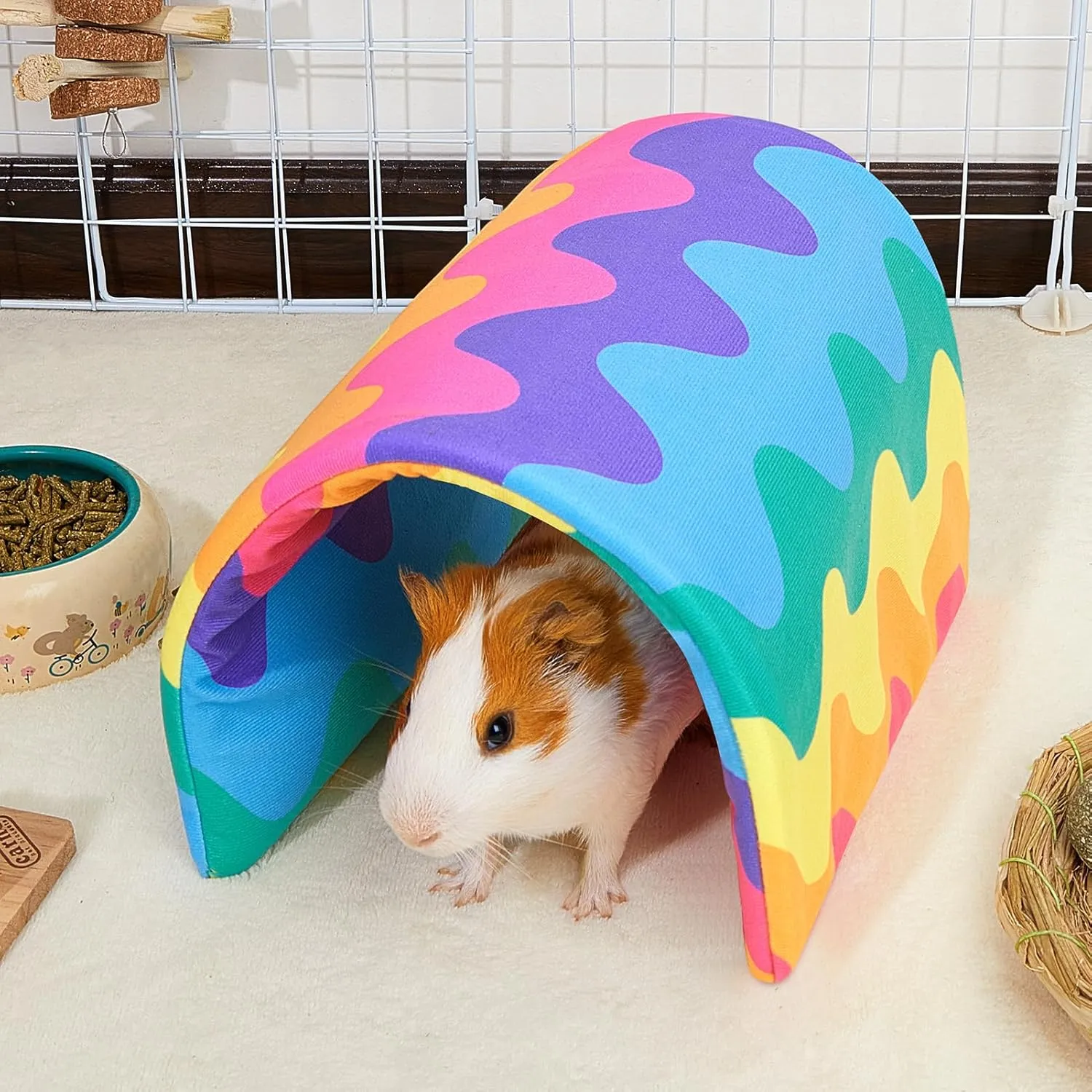 Bienbee Guinea Pig Tunnel, Guinea Pig Hideout, Washable Rabbit Tunnel and Bunny House, Rabbit Toys in Cages for Guinea Pig Bunny Rabbit Small Animal Rainbow Wave