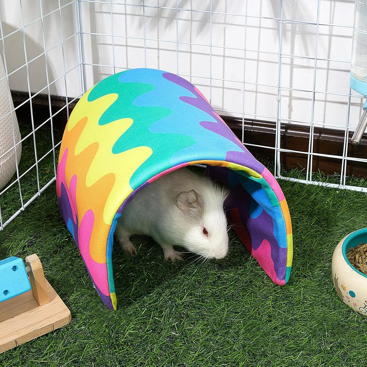 Bienbee Guinea Pig Tunnel, Guinea Pig Hideout, Washable Rabbit Tunnel and Bunny House, Rabbit Toys in Cages for Guinea Pig Bunny Rabbit Small Animal Rainbow Wave