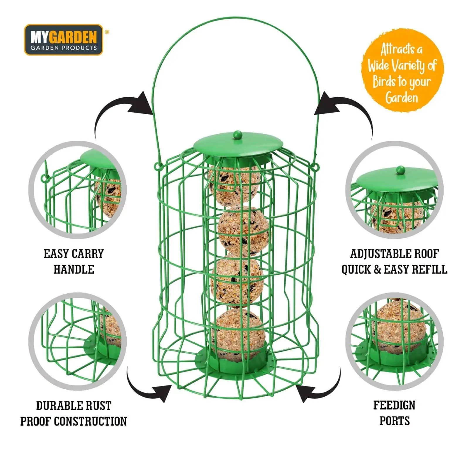 Bird Feeder Metal Fat Ball Squirrel Proof - Green