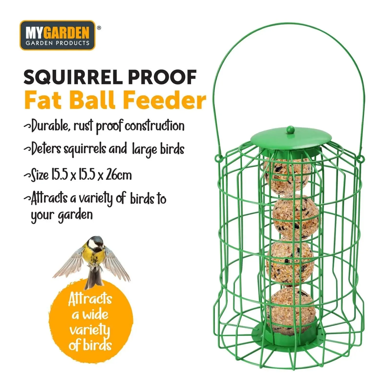 Bird Feeder Metal Fat Ball Squirrel Proof - Green