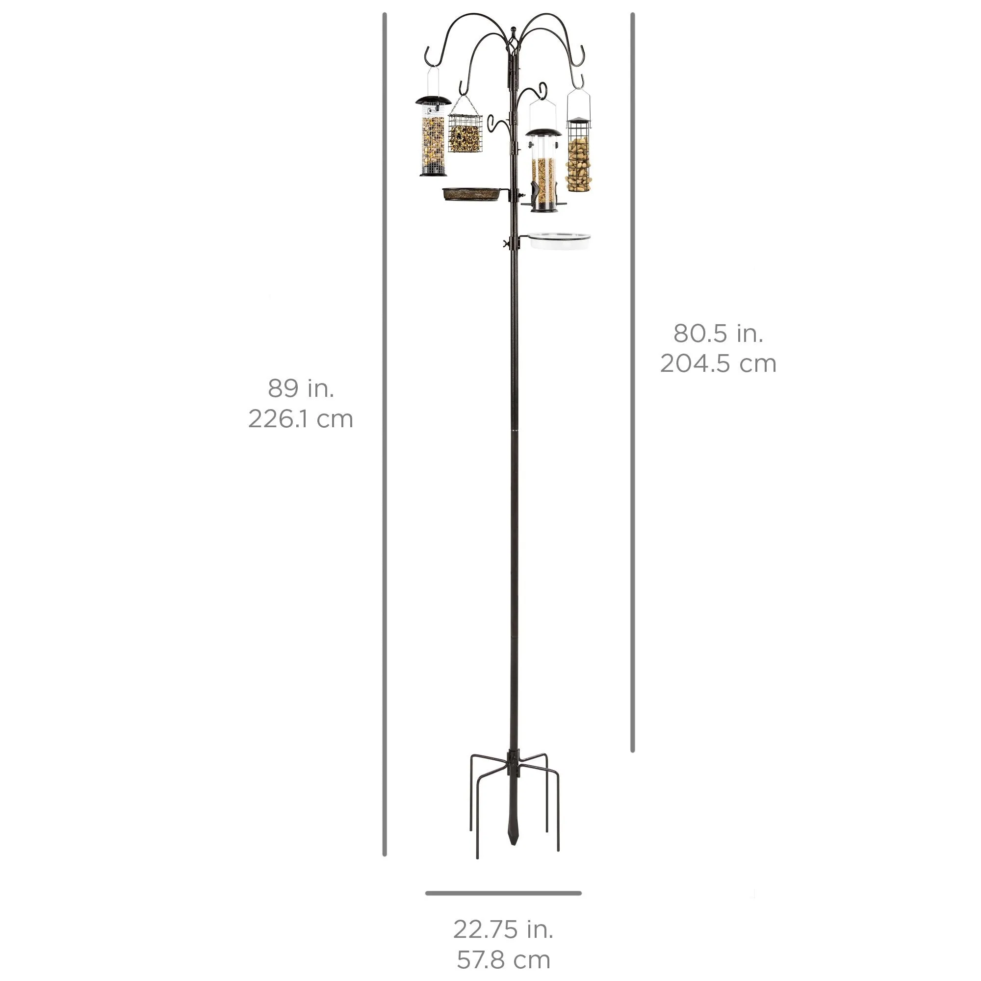Bird Feeding Station, 6-Hook Steel Multi-Feeder Stand w/ 4 Bird Feeders, 89in