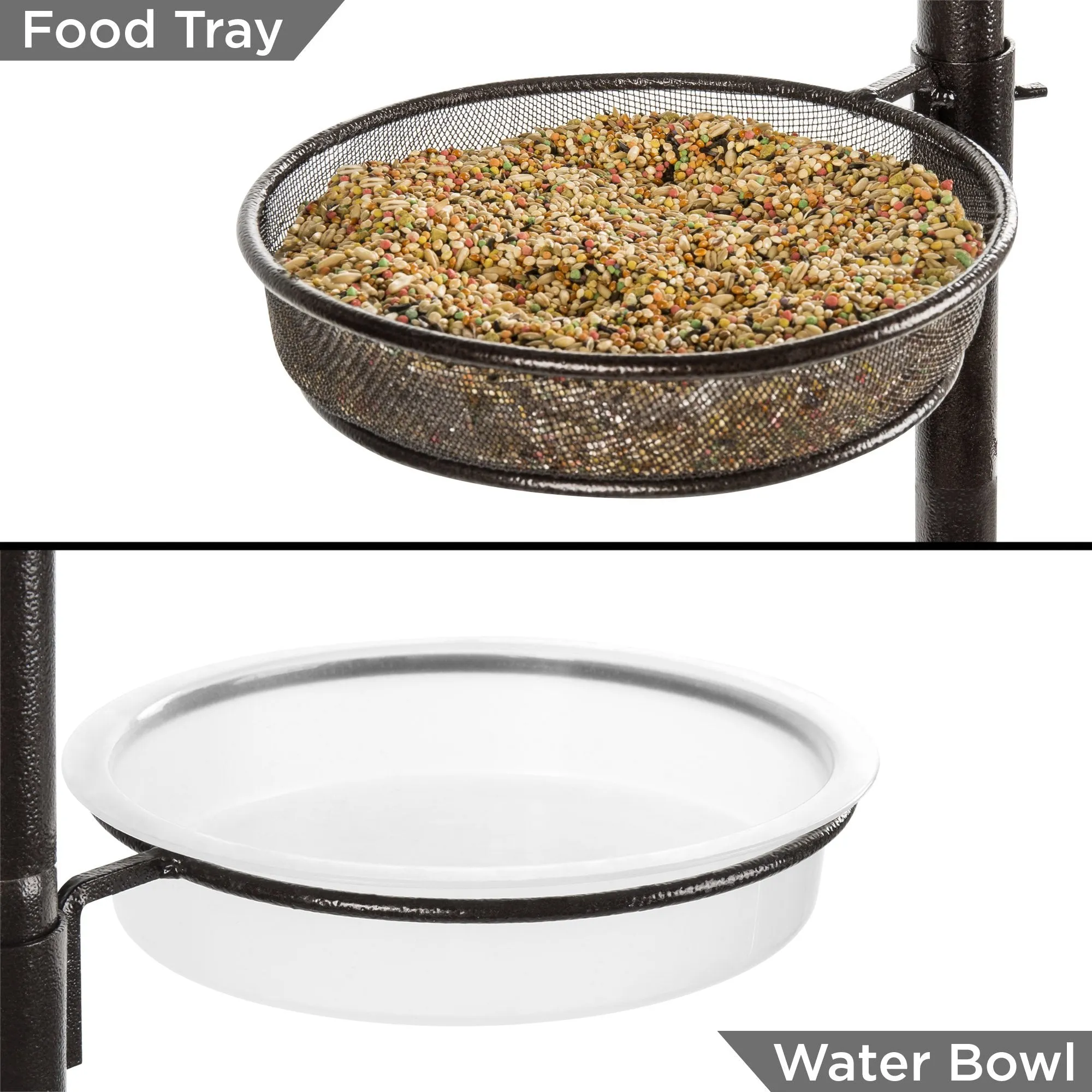 Bird Feeding Station, 6-Hook Steel Multi-Feeder Stand w/ 4 Bird Feeders, 89in