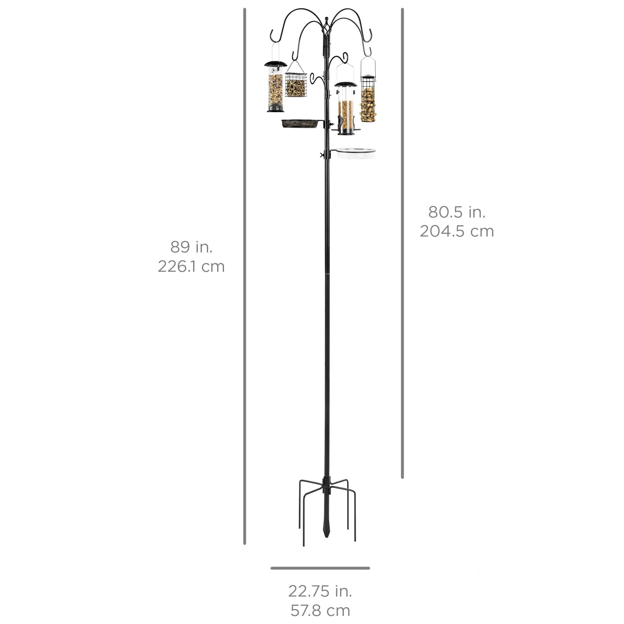 Bird Feeding Station, 6-Hook Steel Multi-Feeder Stand w/ 4 Bird Feeders, 89in