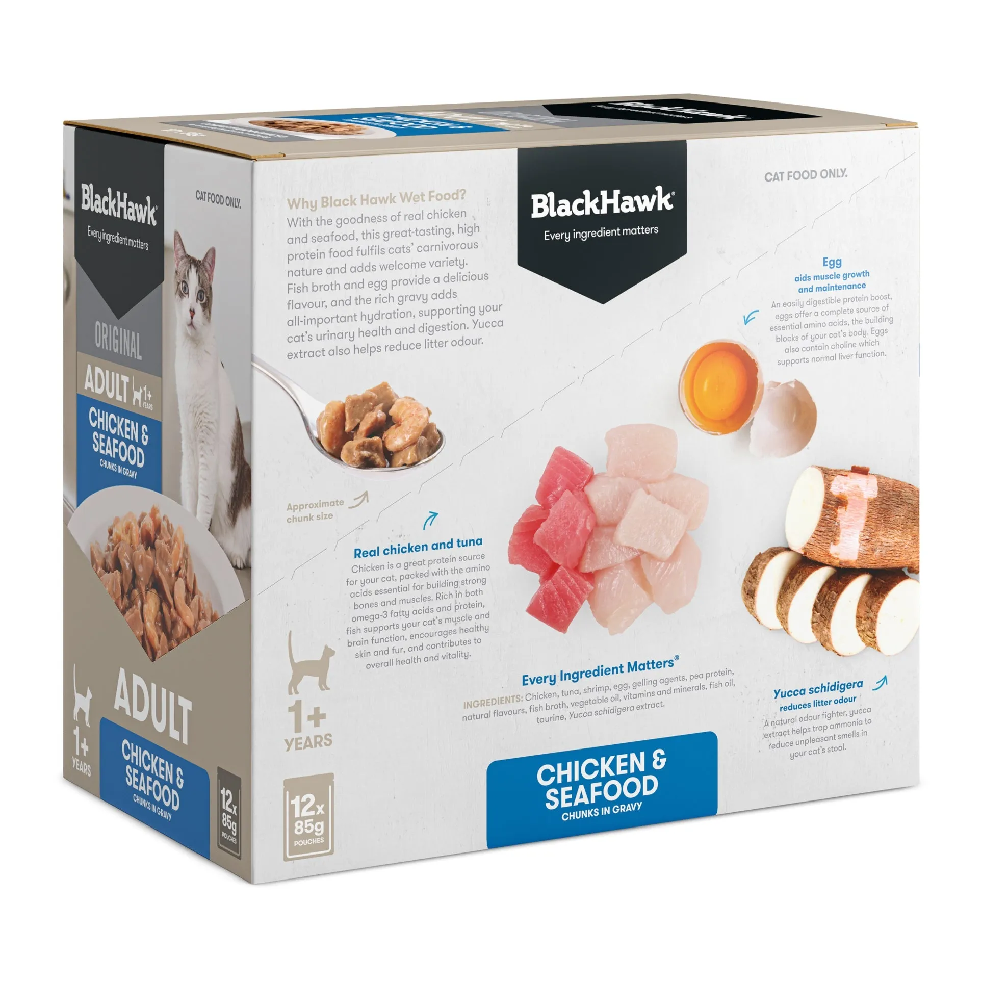 Black Hawk Chicken and Seafood in Gravy Cat Wet Food 85gx12^^^