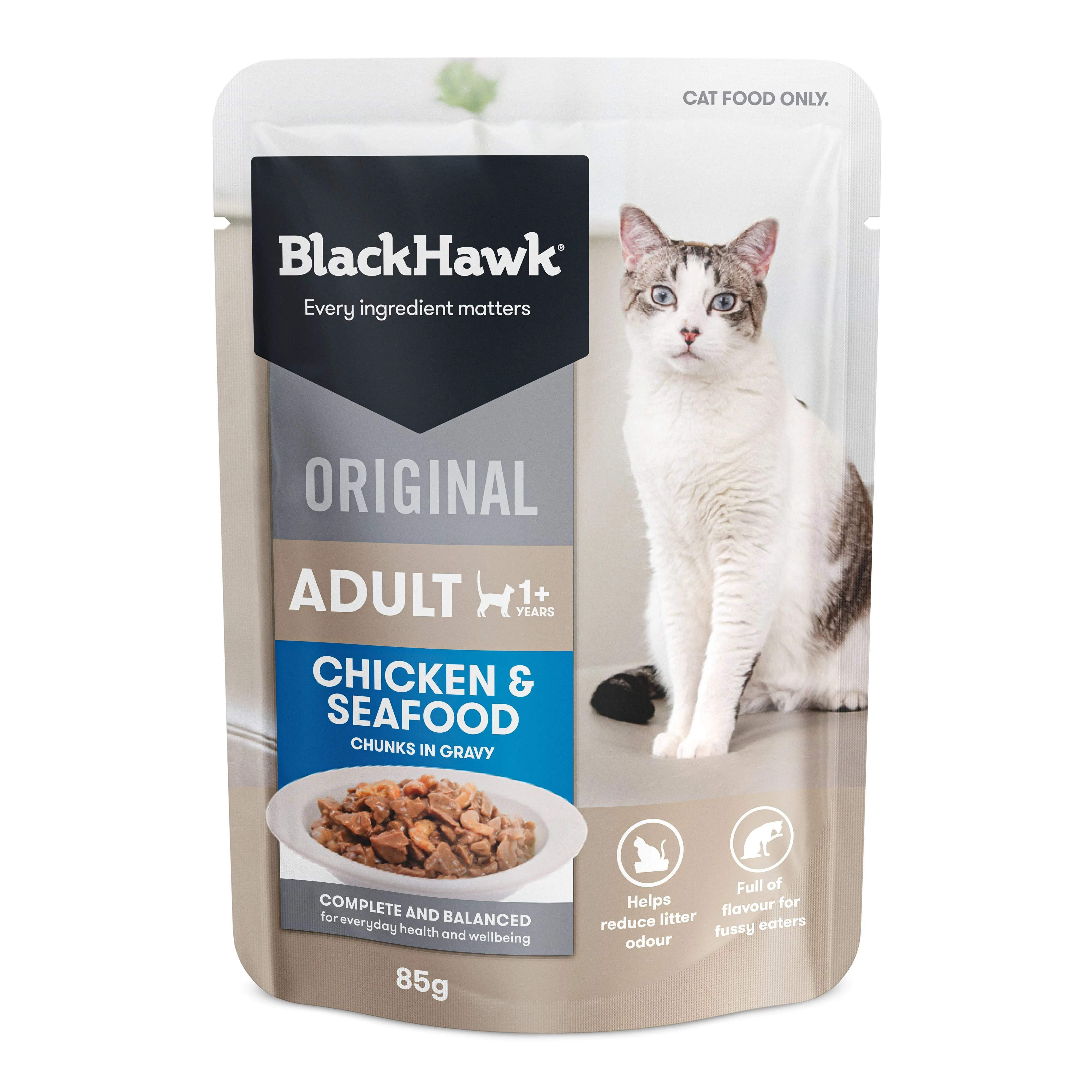 Black Hawk Chicken and Seafood in Gravy Cat Wet Food 85gx12^^^