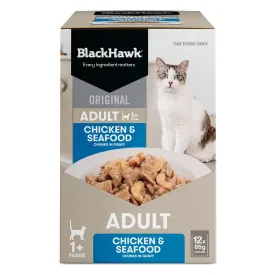 Black Hawk Chicken and Seafood in Gravy Cat Wet Food 85gx12^^^
