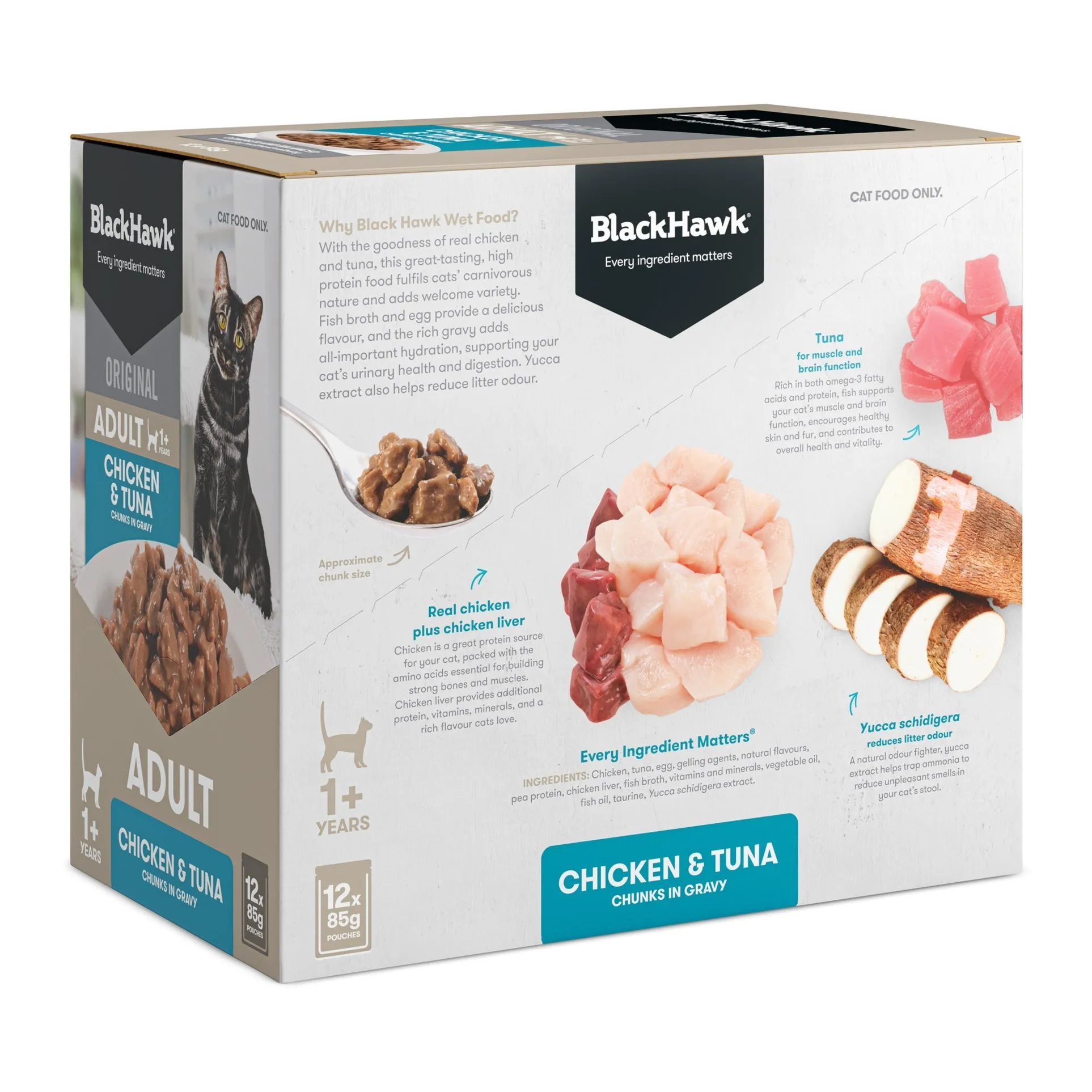 Black Hawk Chicken and Tuna in Gravy Cat Wet Food 85gx12