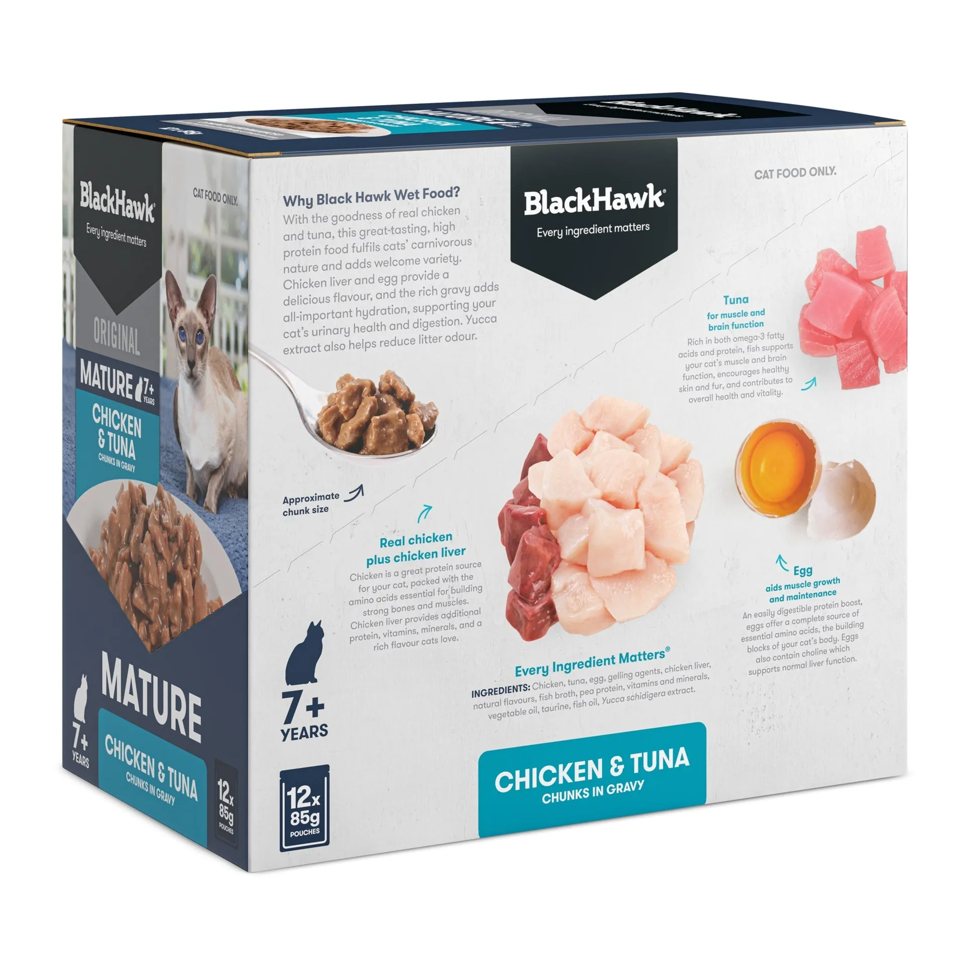Black Hawk Chicken and Tuna Senior Cat Wet Food 85gx12^^^