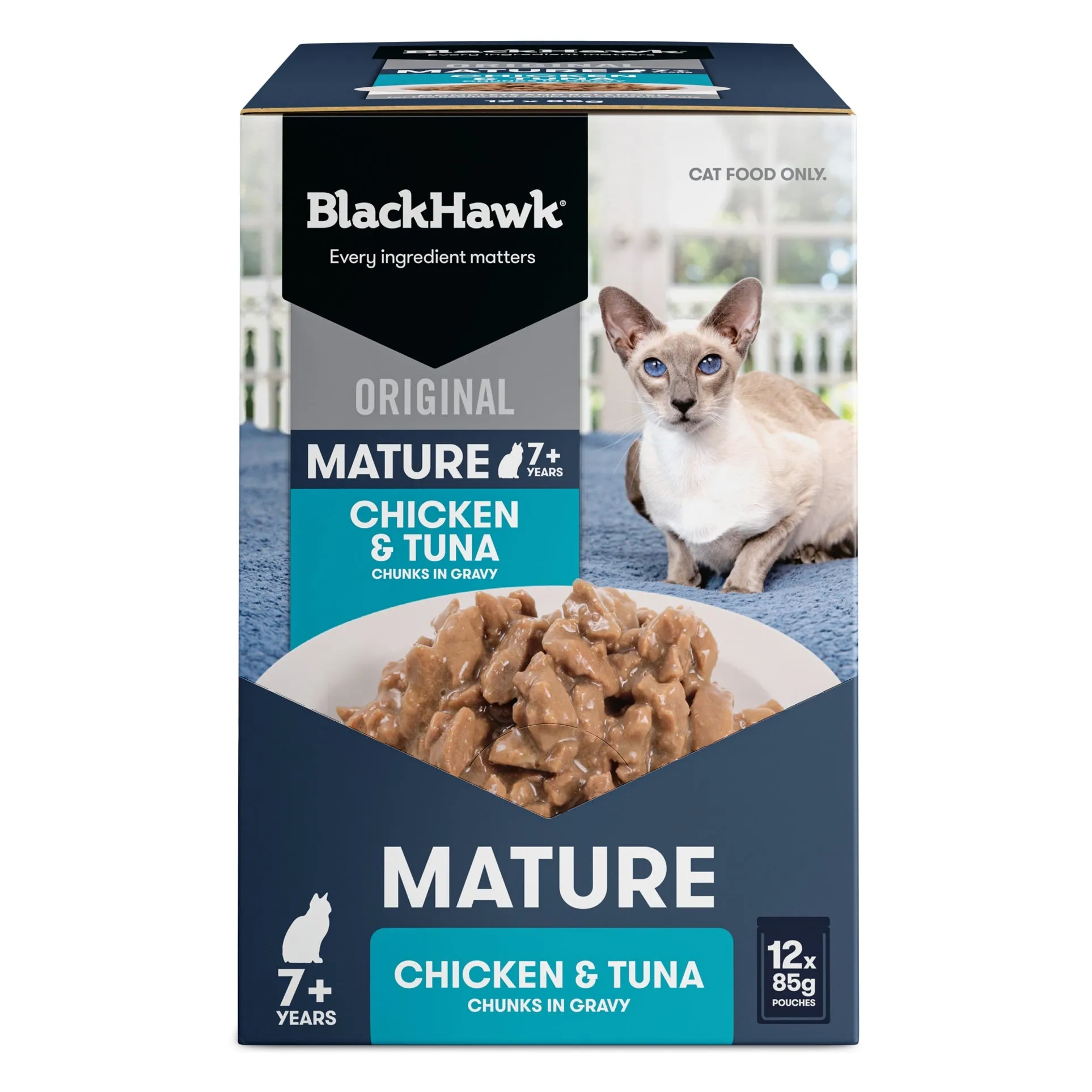 Black Hawk Chicken and Tuna Senior Cat Wet Food 85gx12^^^