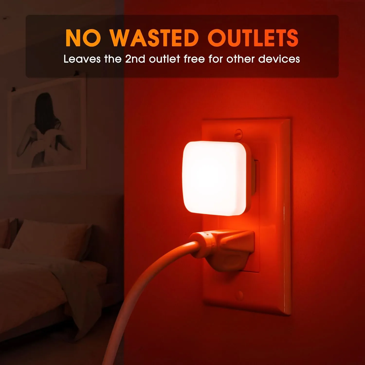 Briignite Red Night Lights Plug into Wall, Nightlights with Light Sensor Dusk to Dawn, 0.3W Square Plug in Night Light for Kids, Red Night Light for Bathroom Bedroom Kitchen, 2 Pack LED Night Lights