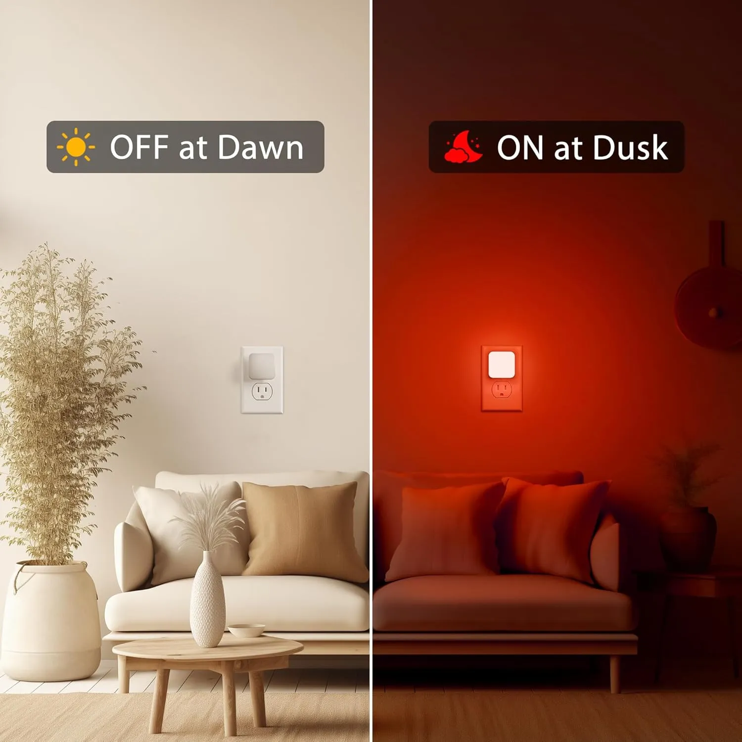 Briignite Red Night Lights Plug into Wall, Nightlights with Light Sensor Dusk to Dawn, 0.3W Square Plug in Night Light for Kids, Red Night Light for Bathroom Bedroom Kitchen, 2 Pack LED Night Lights