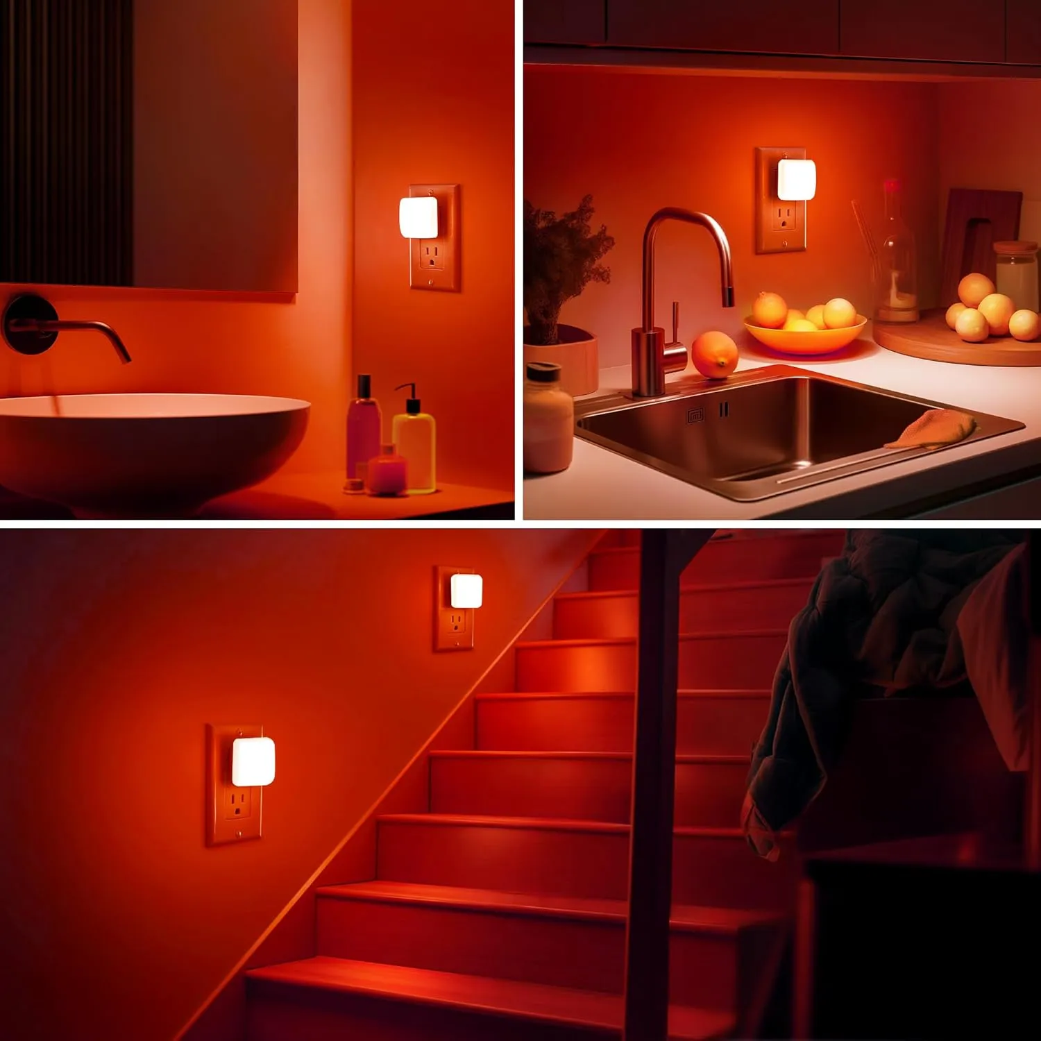 Briignite Red Night Lights Plug into Wall, Nightlights with Light Sensor Dusk to Dawn, 0.3W Square Plug in Night Light for Kids, Red Night Light for Bathroom Bedroom Kitchen, 2 Pack LED Night Lights