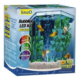 Bubbling LED Aquarium Kit 1 Gallon, Hexagon Shape, with Color-Changing Light