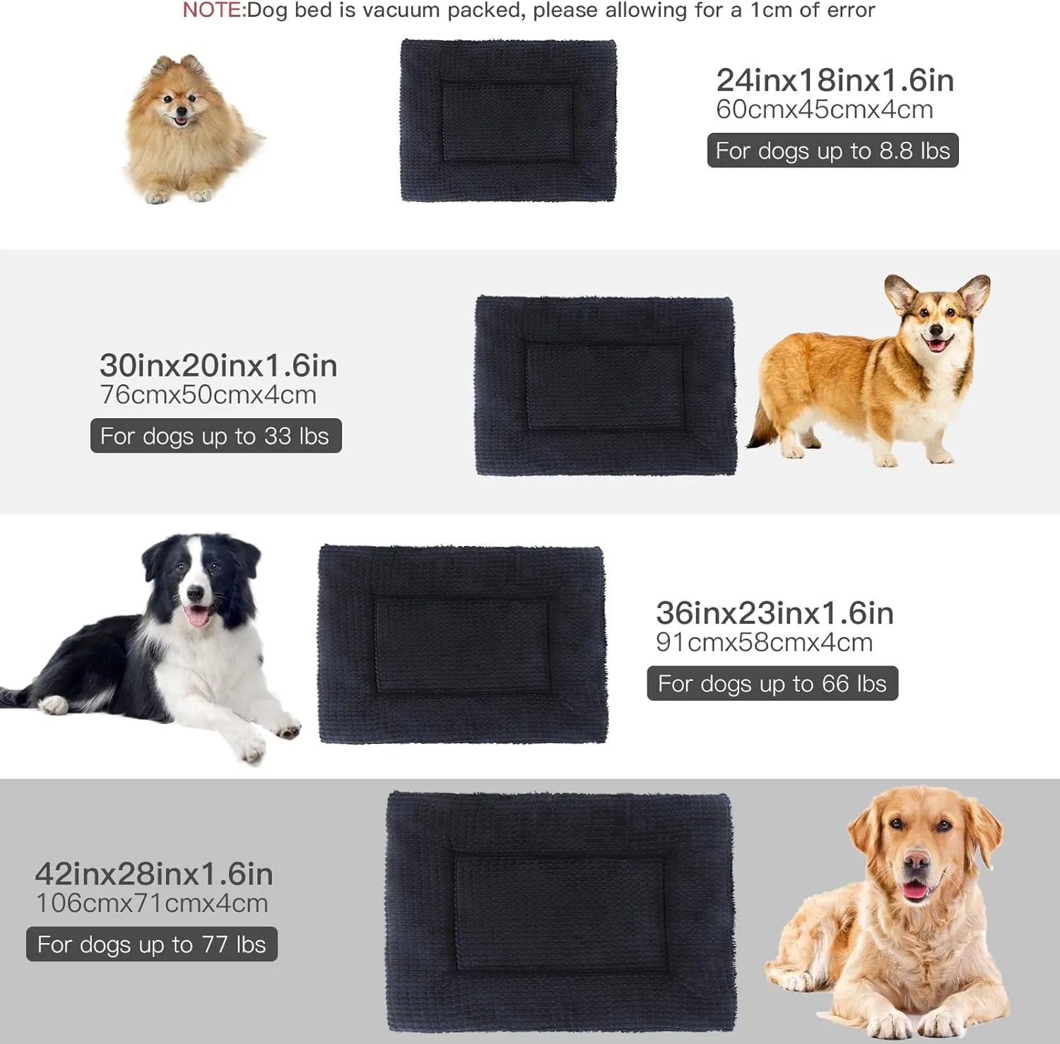 BVAGSS Dog Mat - Reversible Dog Pad Soft & Warm, Memory Foam - Washable Kennel Bed Pad 24''x18''x1.6'', Dark Grey - Suitable for Small and Medium Dogs