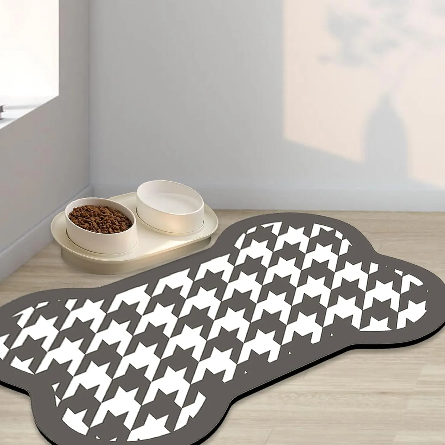 Cat Dog Bowl Mat-Absorbent Dog Mat for Food and Water, No Stains Quick Dry Dog Food Mat Non Skid Dog Bone Shape Pet Water Dispenser Mat for Messy Drinkers-1220" Dark Gray