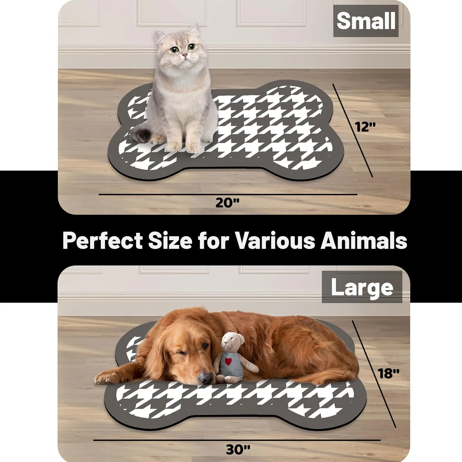 Cat Dog Bowl Mat-Absorbent Dog Mat for Food and Water, No Stains Quick Dry Dog Food Mat Non Skid Dog Bone Shape Pet Water Dispenser Mat for Messy Drinkers-1220" Dark Gray