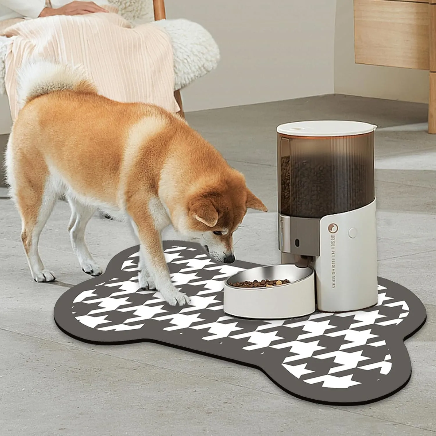 Cat Dog Bowl Mat-Absorbent Dog Mat for Food and Water, No Stains Quick Dry Dog Food Mat Non Skid Dog Bone Shape Pet Water Dispenser Mat for Messy Drinkers-1220" Dark Gray