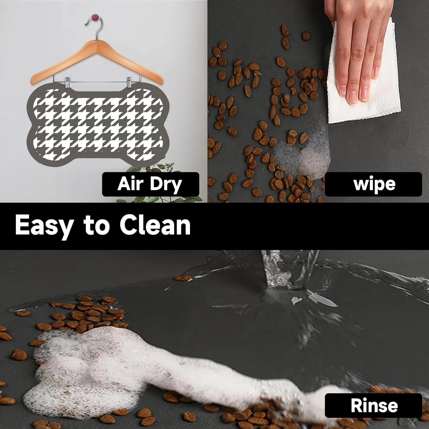 Cat Dog Bowl Mat-Absorbent Dog Mat for Food and Water, No Stains Quick Dry Dog Food Mat Non Skid Dog Bone Shape Pet Water Dispenser Mat for Messy Drinkers-1220" Dark Gray