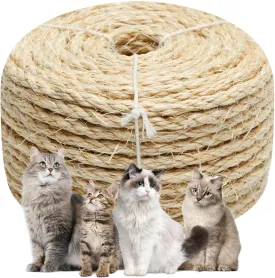 Cat Natural Sisal Rope 1/4 Inch 6mm 164-Feet for Cat Scratching Post Tree Tower Replacement Repair and Replace, DIY Hemp Twine Rope for Cat Scratching Furniture Window Perch and Crafts Gardening